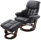 Robas Lund Sessel Leder Relaxsessel TV Sessel mit Hocker bis 130 Kg, Fernsehsessel , Drehbar, Echtleder schwarz, Calgary