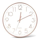 LEEPAT 30cm Wanduhr ohne Tickgeräusche, Modern Quartz Lautlos Wanduhr, Wanduhren mit Arabisch Ziffer, Uhr Kinder für Dekoration Wohnzimmer küche Büro Restaurant (Roségold)