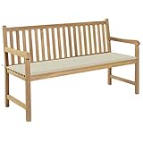 Camerina Gartenbank mit Cremeweißer Auflage 150 cm Massivholz Teak Bank FüR Den AußEnbereich BalkonmöBel Bank Garden Bench Balkonbank