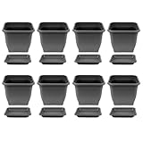 HAC24 8X Pflanztopf 23 x 23 cm Kunststoff incl. Untersetzer Eckig Anthrazit Pflanzkübel Pflanzuntersetzer Blumentopf Blumenkübel Pflanzcontainer
