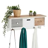 CARO-Möbel Wandgarderobe SALVA in weiß im angesagtem Vintagelook, moderne Garderobenleiste, Hängegarderobe mit 3 Schubkästen und Haken