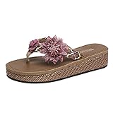 DAIFINEY Flache Blumen Zehe Sommer Hausschuhe Strand Slip-On Weave Open Atmungsaktive Damenschuhe Damenhausschuh Klein Schuhe Damen 41