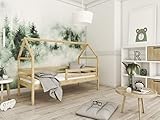 Kinderbett/Einzelbett ARON mit Matratze, Einzelschlafplatz, Lattenrost, 2x Schublade und Gitter - Material: Massivholz FSC 100% - Farbe: Natur/Weiß/Grau/Graphit (Grau + Matratze, 80 x 180 cm)