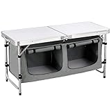 WOLTU faltbar Campingschrank Alu Campingtisch Höhenverstellbar mit Stauraum, Outdoor Campingmöbel inkl.Tragetasche Klapptisch Gartentisch für Picknick Strand im Freien, Weiß+Grau, CPT8139wgr
