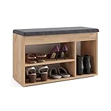 KOMTO Schuhbank mit Sitzfläche - Schuhregal Bank mit Stauraum Honig Eiche 80 x 48 x 32 cm Schuhschrank mit Sitzbank Flur Bank Garderobenbank Sofia