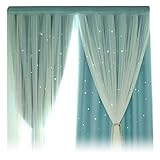 AQ899 Voile Curtains Window Drapes Panel 200cm x 100cm Precision Thickened Star Curtain Hollowed Out Star Shade Curtain Double Screen for Living Bedroom