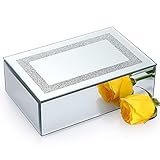 IGNPION Schmuckbox aus Glas mit Deckel Spiegelglas Schmuckschatulle mit zerkleinerten Diamanten Schmuckbox Schmuckkiste Schmuckkoffer für Schmuck Geschenk für Muttertag Hochzeit Weichnachten(Silber)