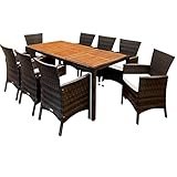 Casaria Polyrattan Sitzgruppe Akazie 8 Stühle 7 cm Auflagen Gartentisch 190x90 cm Holz Massiv Wetterfest Outdoor Garten Terrasse Gartenmöbel Set Braun