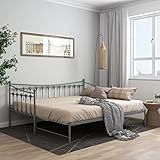 JUNZAI Ausziehsofa Bettgestell, Bett, Lattenrost, Bettrahmen, Jugendbett, Bed Frame, Grau Metall 90x200 cm
