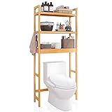 SMIBUY Toilettenregal, WC Regal aus Bambus, 3-stöckiges Verstellbar Waschmaschinenregal, Badezimmerregal, platzsparend, einfache Montage, Natur