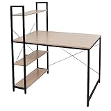 Schreibtisch mit Regal HWC-K81, Laptoptisch Bürotisch Arbeitstisch, 100x60cm Metall Holz - Natur