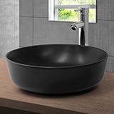 ML-Design Waschbecken aus Keramik in Schwarz matt Ø 415 x 135 mm, Runde Aufsatzwaschbecken, Moderne Waschtisch, Waschschale mit Abflussloch, Waschplatz Handwaschbecken, für Badezimmer/Gäste-WC