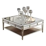 Kleiner Tisch Luxuriöser Retro-Couchtisch, quadratischer Wohnzimmertisch, Sofatisch mit Spiegelplatte und offenem Ablagefach, Holzbein, for Wohnzimmer Couchtisch Klein ( Color : Silver , Size : 80*80*