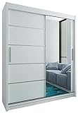 Kryspol Schwebetürenschrank Verona 2-180 cm mit Spiegel Kleiderschrank mit Kleiderstange und Einlegeboden Schlafzimmer- Wohnzimmerschrank Schiebetüren Modern Design (Weiß)