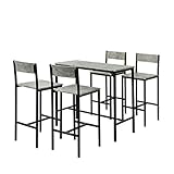 SoBuy OGT14-HG Bartisch Set 5-teilig Sitzgruppe Esstisch Bistrotisch mit 4 Hockern grau