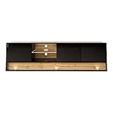Homlando TV Schrank Lowboard Visionery 180 cm – Moderner TV-Stand mit Stauraum für das Schlafzimmer oder Wohnzimmer – TV Board Sideboard – Hochglänzendes (Schwarz Matt/Schwarz Glänzend/Ecihe Wotan)