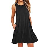 Umumyi Sommerkleid Damen Sexy Atmungsaktives Drucken Große Größen Festliche Kleid Für Damen Festlich Einfarbig Retro Mixikleider Frau Vintage Lockeres Bohokleid Elegant Knielang DunkelGrau,M