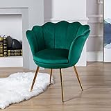 Wahson Sessel für Schlafzimmer Weicher Samt Armlehnstuhl mit Vergoldeten Metallbeinen,Freizeitsessel für Wohnzimmer/Vanity (Grün)