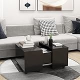 Yolola Couchtisch Auf Rollen Couchtisch Ausziehbarer Konsolentisch Wohnzimmertisch Beistelltisch Auf Rollen Truhentisch Couchtisch Hochglanz-Schwarz 60x60x38 cm Holzwerkstoff
