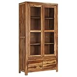 vidaXL Massivholz Sheesham Highboard Vitrine Bücherschrank Bücherregal Kommode