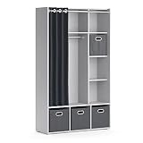 Vicco Kinderkleiderschrank Kinderzimmerschrank Kindergarderobe Luigi Grau Faltbox 104x174 cm modern Schrankregal Jugendzimmerschrank Organizer Vorhang Kleiderstange Fächer Aufbewahrung Spielzeugablage