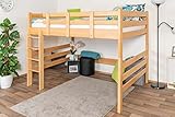 Hochbett 140 x 200 cm für Erwachsene 'Easy Premium Line' K23, Buche Massivholz Natur lackiert, teilbar