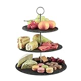 Dimono® Etagere Premium Servier-Ständer 3-Etagen; Servier-Tablett aus echten Schiefer-Naturstein für Desserts, Kuchen, Käse, Wurst; 3-stöckig (Schiefer Naturstein)