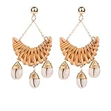 Boho handgefertigte Damen-Ohrstecker, Rattan-Muschel, lang, baumelnd, Dekoration, kreative und exquisite Verarbeitung, mittelgroß, andere Edelsteine, Medium, Rattan, Andere Edelsteine