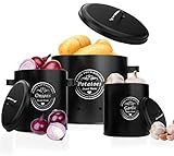 AN HUI MING Kartoffel Aufbewahrungsbox 3 Stück Zwiebeltopf Kartoffeltopf Knoblauchtopf Gemüse Aufbewahrung Küche Deko Küchen Organizer Schwarz