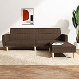 JUNZAI Schlafsofa 2-Sitzer mit Fußhocker, Schlafsofa, Sofa Jugendzimmer, Jugendsofa, Couch Für Jugendzimmer, Sofas Fürs Kinderzimmer, Couch, Braun Stoff