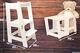 2in1 Montessori Lernturm für Kinder Learning Tower Multifunktion Hochstuhl Tritthocker Stuhl + Tisch aus Holz Hocker für Jungen & Mädchen Helferturm Lernstuhl Küchenhelfer Küche Bad Schemel Weiß