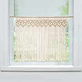 Lsimeru Boho Bistrogardine Landhausstil Creme Weben Makramee Scheibengardinen Küche Kurz Kurzstores Kurzvorhang Küchengardine Fenstergardinen Cafe 76x90cm, 1 Stück