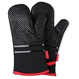 ZZWW Ofenhandschuhe, Topflappen Handschuh, Silikon Backofenhandschuhe, Kochhandschuhe für Küche, Kochen, Backen, Grillen, Hitzebeständig bis 300°C (2er-Pack), BPA Frei, Schwarz, ‎2 x 18 x 33 cm