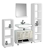 VCM Badmöbel Set 4-tlg. Badset Komplett Bad Badezimmer Regal Schrank Unterschrank Spiegel weiß / pinie 'Cristola'
