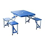 Outsunny Alu Campingtisch Picknick Bank Sitzgruppe Gartentisch mit 4 Sitzen klappbar Blau 135,5 x 84,5X 66 cm