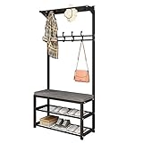 Garderobenleiste Schuhbank für Eingangsbereich, Flur, Baum, 5-in-1 Schuhregal für Eingangsbereich, mit Schirmhalter, oberes Regal, Metallgestell, Schuhwickelhocker – 80 / 100 cm