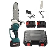Elektro Akku Kettensäge 120W Mini Elektrosäge mit 2 Akku Elektrische Leistungsstarke Kettensäge 8 Zoll Handkettensäge Schnurlose Motorkettensäge
