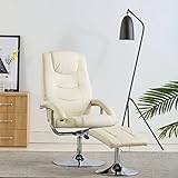 YuMeng Neigbarer Sessel, Relaxsessel, Schlafzimmer, moderner Sessel, mit Fußstütze, cremefarben, Kunstleder Ip