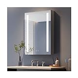 Dripex Spiegelschrank Bad mit Beleuchtung, Glasablage und Steckdose, Badezimmerschrank mit Spiegel, 3 Lichtfarbe Einstellbar, Dimmbar, Beschlagfrei 50 x 70 cm Grau