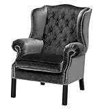 Casa Padrino Luxus Chesterfield Ohrensessel Grau/Schwarz - Sessel Möbel