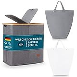 [VERBESSERT] HOMIOL© Wäschekorb mit Deckel | 100 Liter Wäsche Sortiersystem | 100L Wäschesammler mit 2 Wäschesäcken/Laundry bag | Laundry Baskets | Faltbarer Wäschekorb | Wäschekorb Bambus