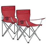 SONGMICS Campingstuhl, 2er Set, Klappstuhl für Outdoor, Angelstuhl mit Armlehnen und Getränkehalter, tragbar, klappbar, bis 120 kg belastbar, für Camping, Garten, Strand, Terrasse, rot GCB01RD