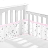 Bettumrandung Babybett,Baby Nestchen Bettumrandung,Babybett Umrandungen Anti-Airflow 3D-Mesh-Futter,Atmungsaktive Krippenumrandung für Kleinkinder,rosa