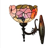 JENCUZ Tiffany Stil Wandlampe Vintage Wandlampe Schlafzimmer Wandleuchte Wohnzimmer Einfachheitmuster Glaslampenschirm Wandbeleuchtung Für Treppenhaus Korridor Flur Kinderzimmer E27