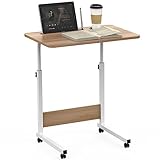 Laptoptisch Höhenverstellbar Schreibtisch Holz mit Drehbarer Rollen, Notebook-Ständer und Getränkehalter, 60 x 40 cm Beistelltisch Mobiler, Tisch für Bett, Sofa, Schlafzimmer, Wohnzimmer, Büro, Braun
