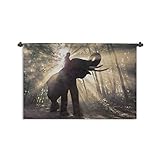 Wandteppich – Elefant mit einer Person in voller Sonne – 60 x 40 cm