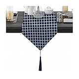 AmDxD Tischläufer Abwaschbar, Gitter Muster Baumwolle Tischläufer Abwaschbare, Tischwäsche Matte für Indoor und Outdoor (Dunkelblau, 30x240 cm)