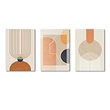 WoLWEs Kunstbild-3 Stück Abstrakte Linie Geometrische Frau Poster Orange Leinwand Malerei Bunte Wandkunst Drucke Bilder für Wohnzimmer Dekor-50 * 70Cm/20 * 27 Zoll (Kein Rahmen)