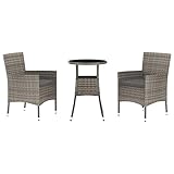 vidaXL Gartentisch und Stühle 3-teilig und Kissen Polyrattan Grau