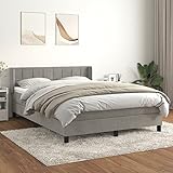 JUNZAI Boxspringbett mit Matratze, Bett, Bettgestelle, Polsterbett, Schlafbett, Box Spring Bed,Bettrahmen, Jugendbett, Hellgrau 140x200 cm Samt